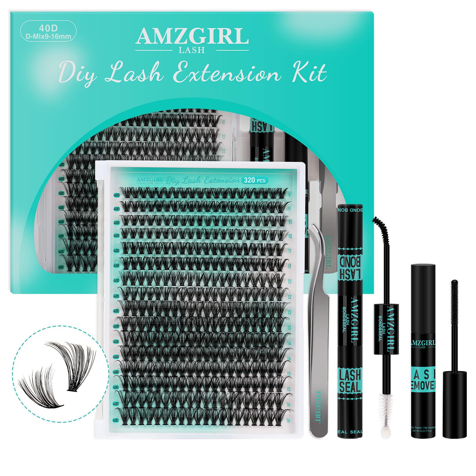 AMZGIRL LASH conjunto 320 piezas, vista cercana de clústeres duraderos para bricolaje