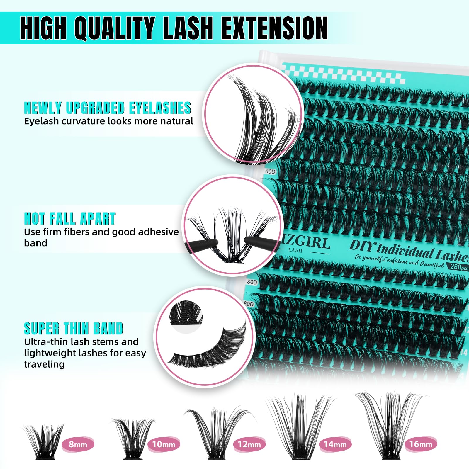 AMZGIRL LASH pestanas-tallas-8-16mm para variaciones personalizadas.