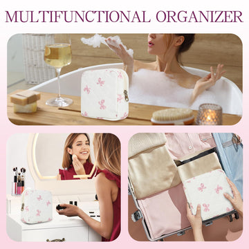 AMZMA bolso maquillaje floral acolchado, bolsillo interior para organización de accesorios.