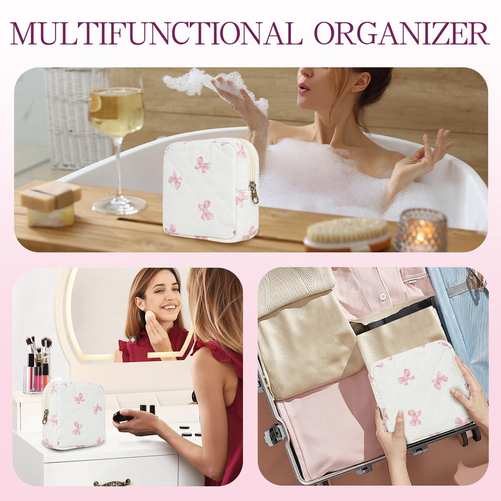 AMZMA bolso maquillaje floral acolchado, bolsillo interior para organización de accesorios.