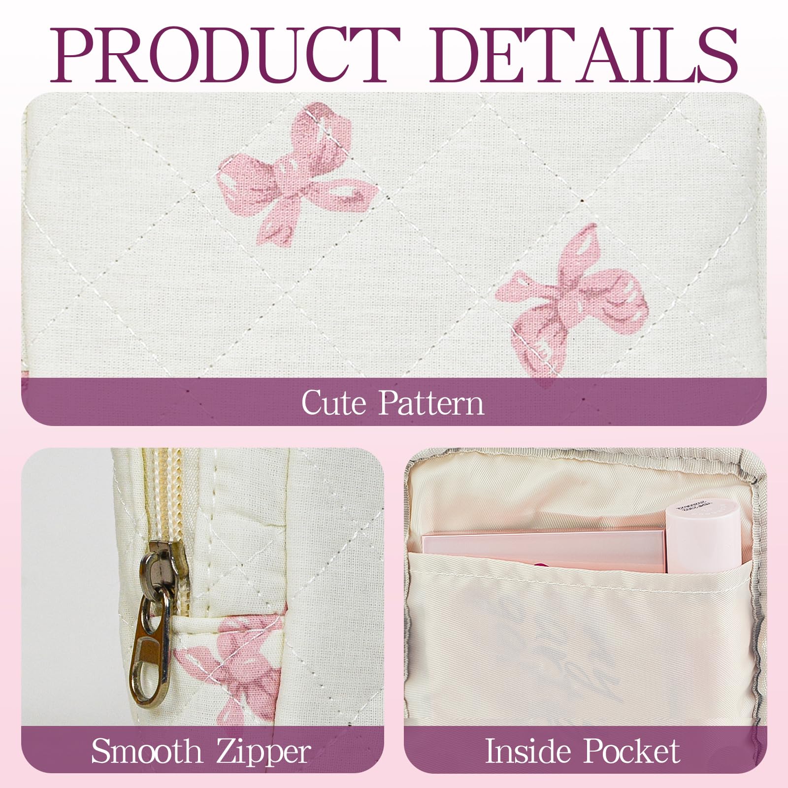 AMZMA bolso maquillaje floral acolchado, diseño coqueto y patrones florales con toques geométricos.