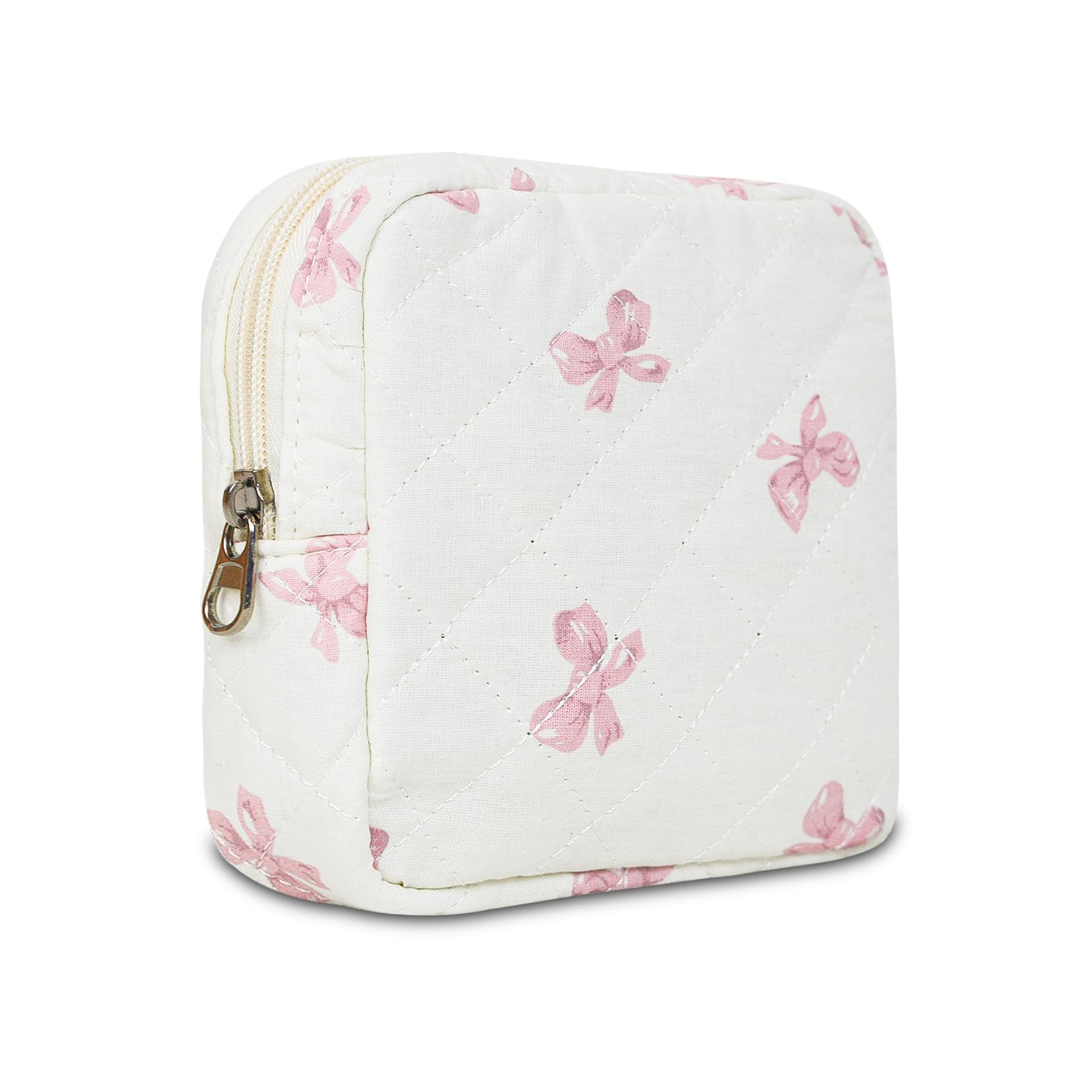 AMZMA bolso maquillaje floral acolchado, vista frontal, ideal para organización en viaje.