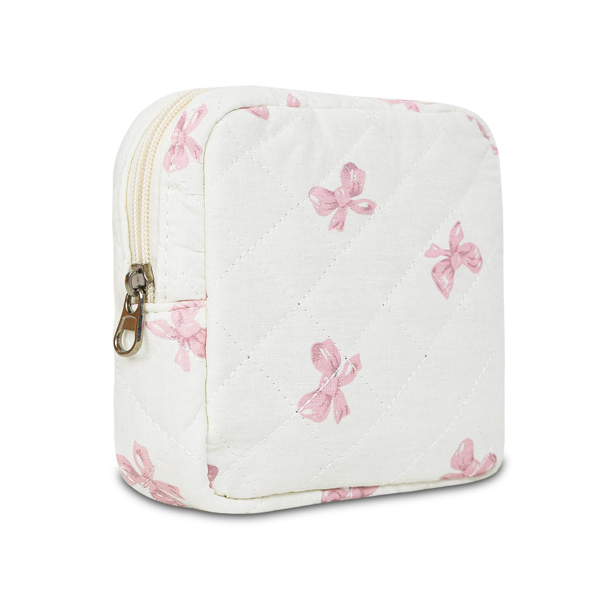 AMZMA bolso maquillaje floral acolchado, vista frontal, ideal para organización en viaje.