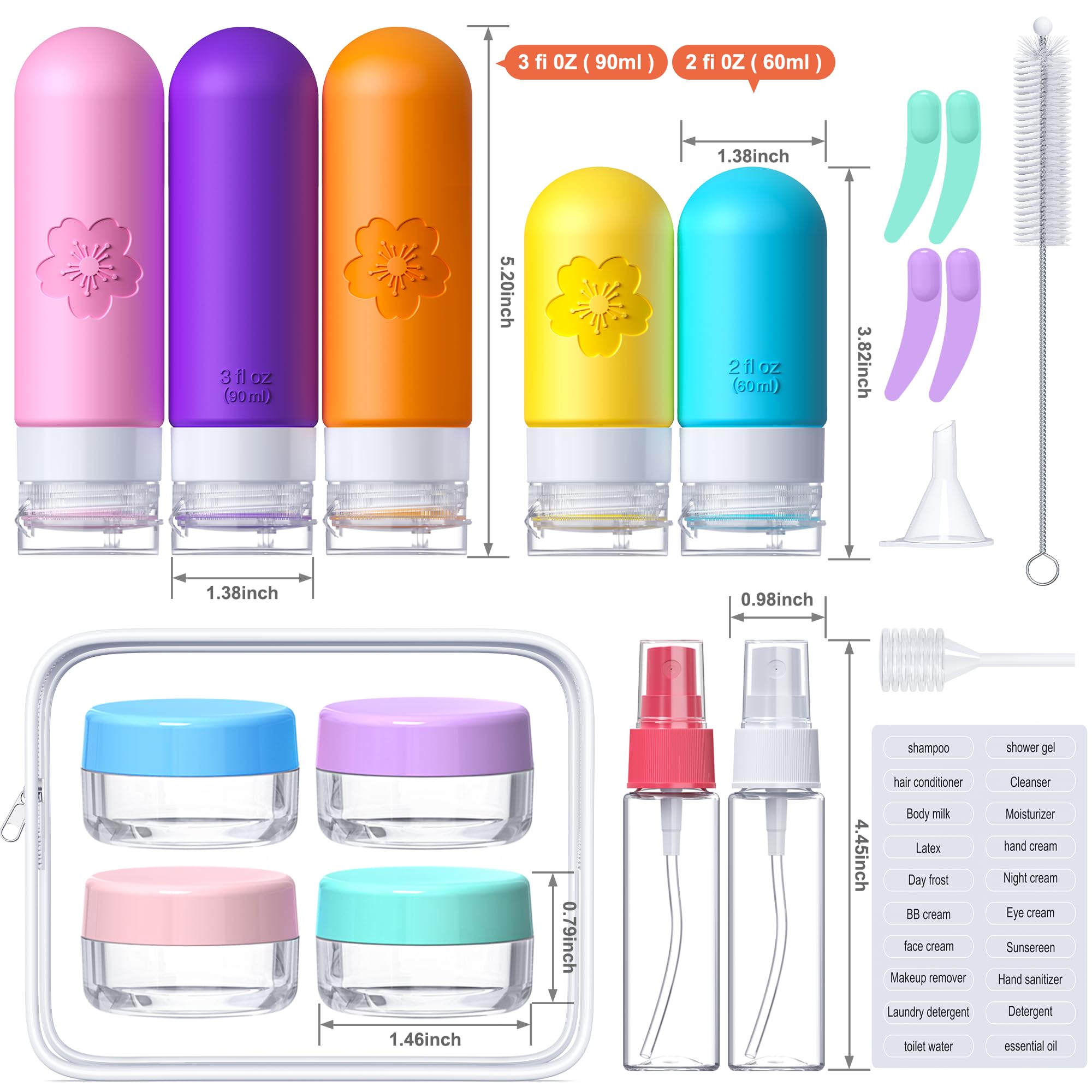 Amzrole botellas de viaje 3oz, ideales para líquidos esenciales sin fugas.