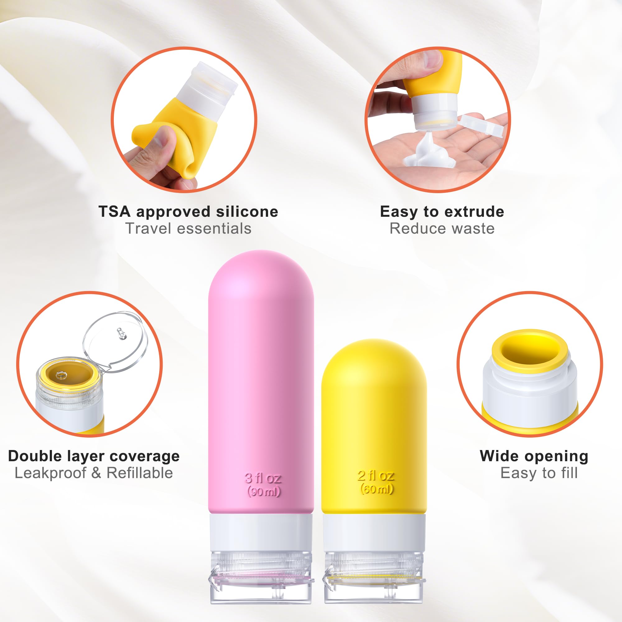 Amzrole botellas de viaje 2oz, relleno fácil para viajes cortos.