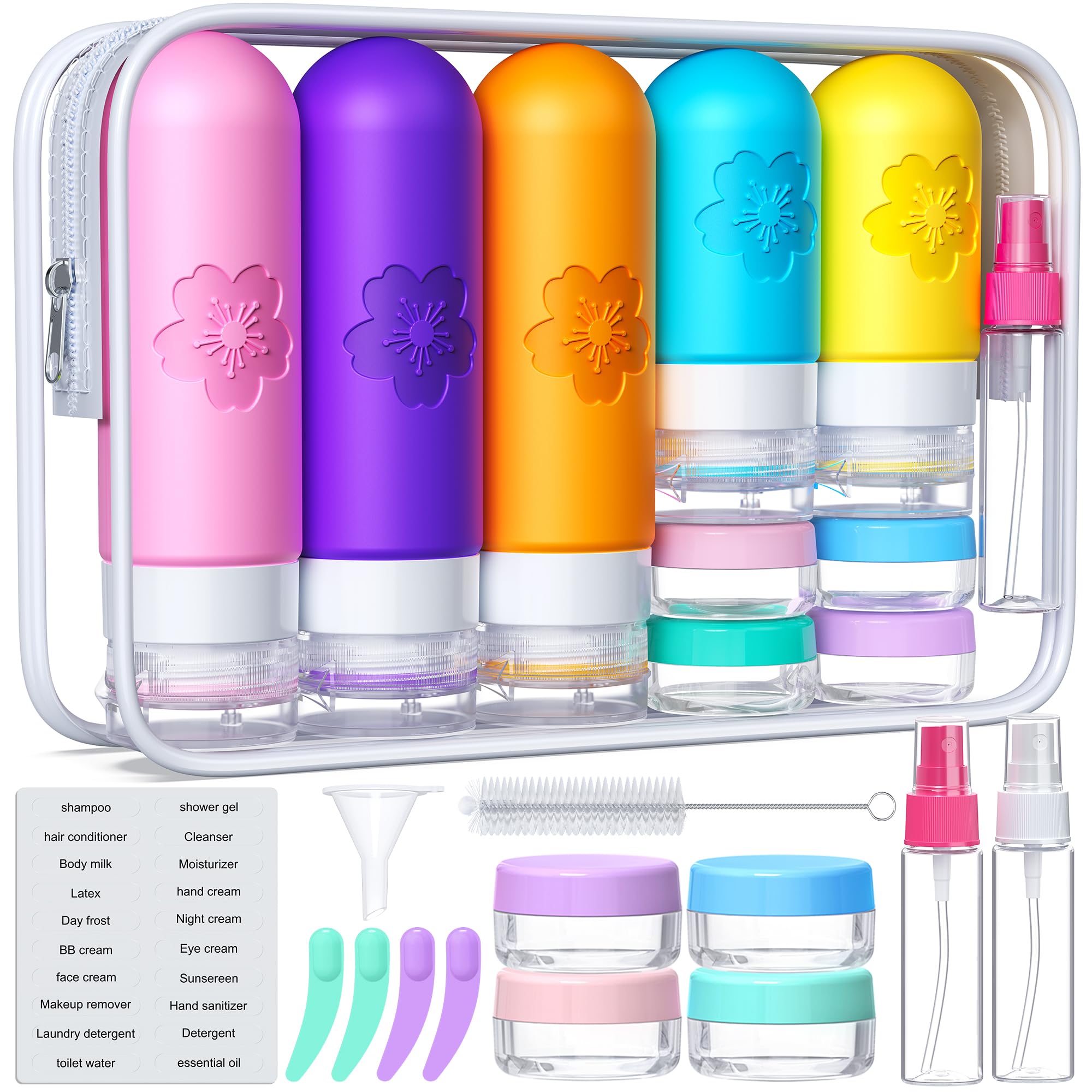 Amzrole kit de viaje con bolsa transparente para organización y seguridad.
