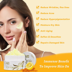 ANAI RUI crema de cúrcuma en bote: aplicación suave para piel seca.