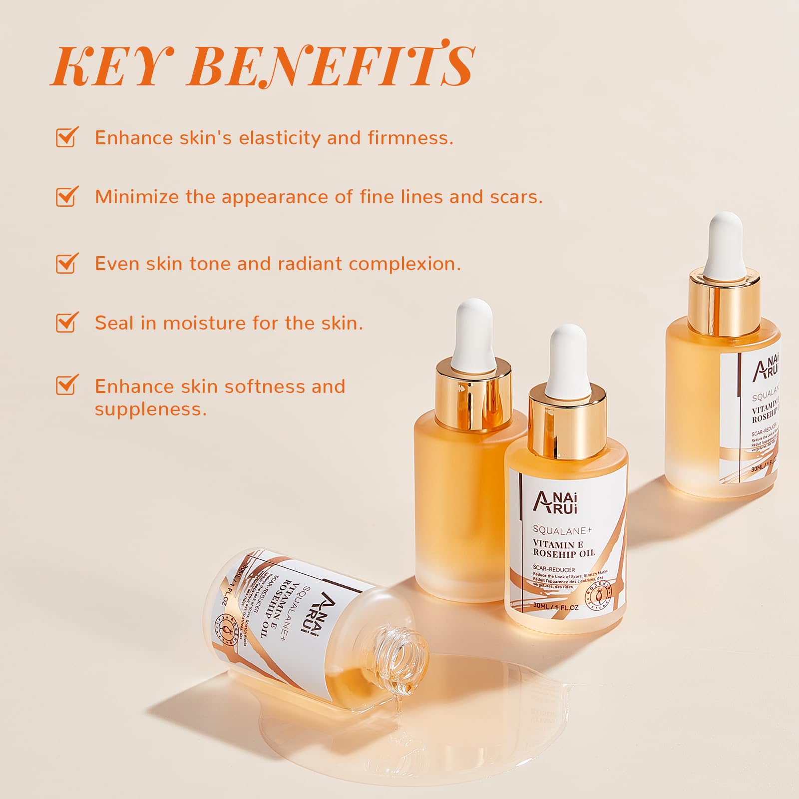 ANAI RUI bote de aceite facial, ideal para uso diario.