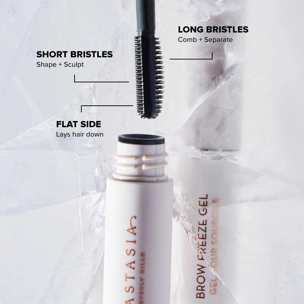 Anastasia Beverly Hills Deluxe Mini Brow Freeze Gel, acabado claro y duradero.