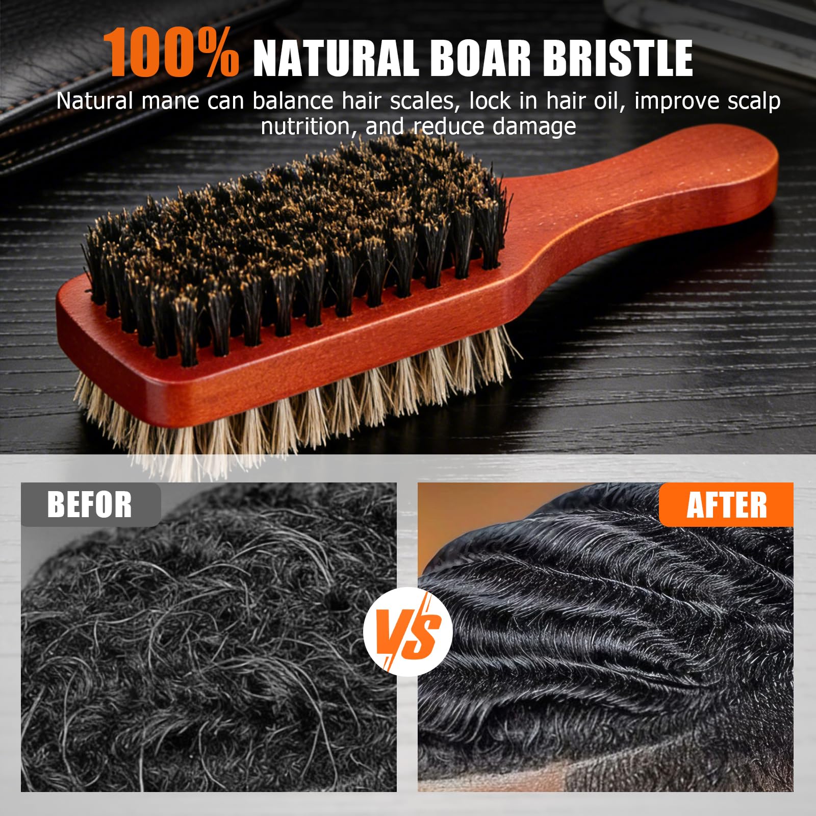 Ancable cerdas jabali natural distribuyen aceites para brillo suave.