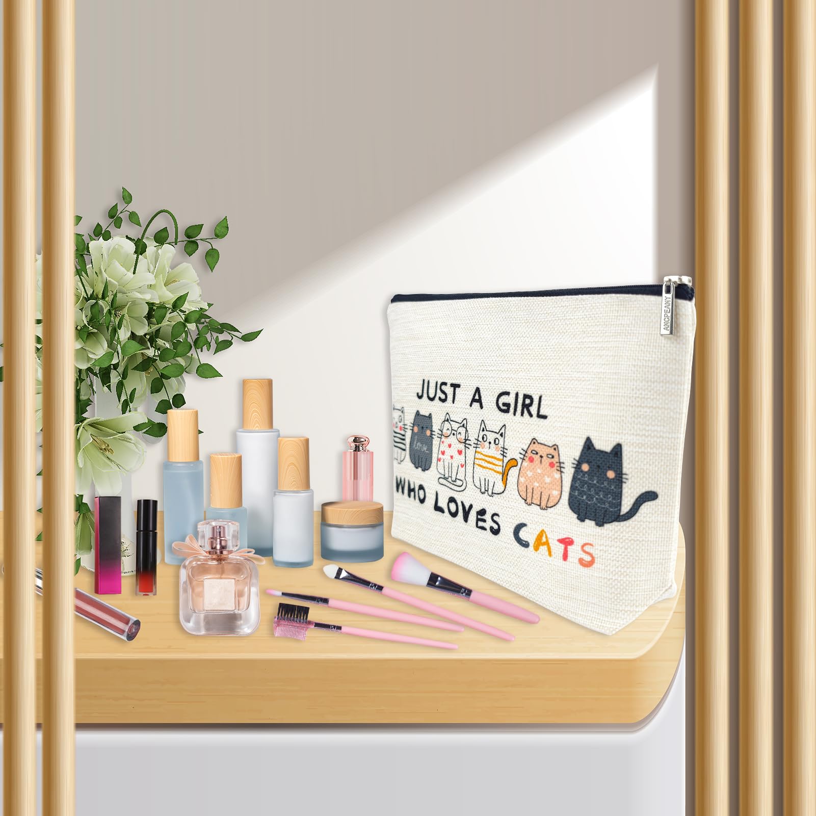 Ancpeany funda maquillaje gato organizador: ideal como bolso de viaje compacto.