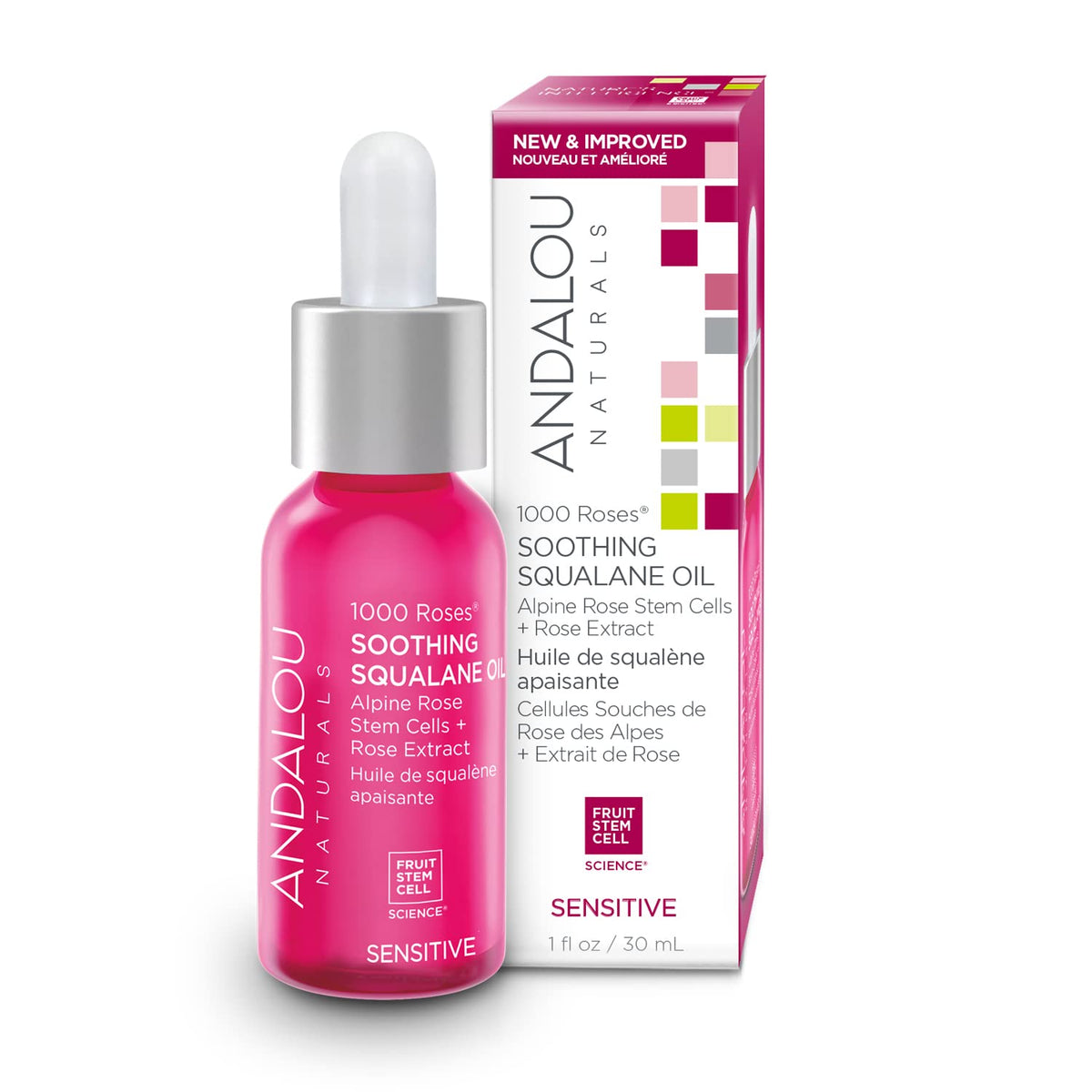 Andalou Naturals 1000 Rosas: botella de aceite suave para piel sensible.