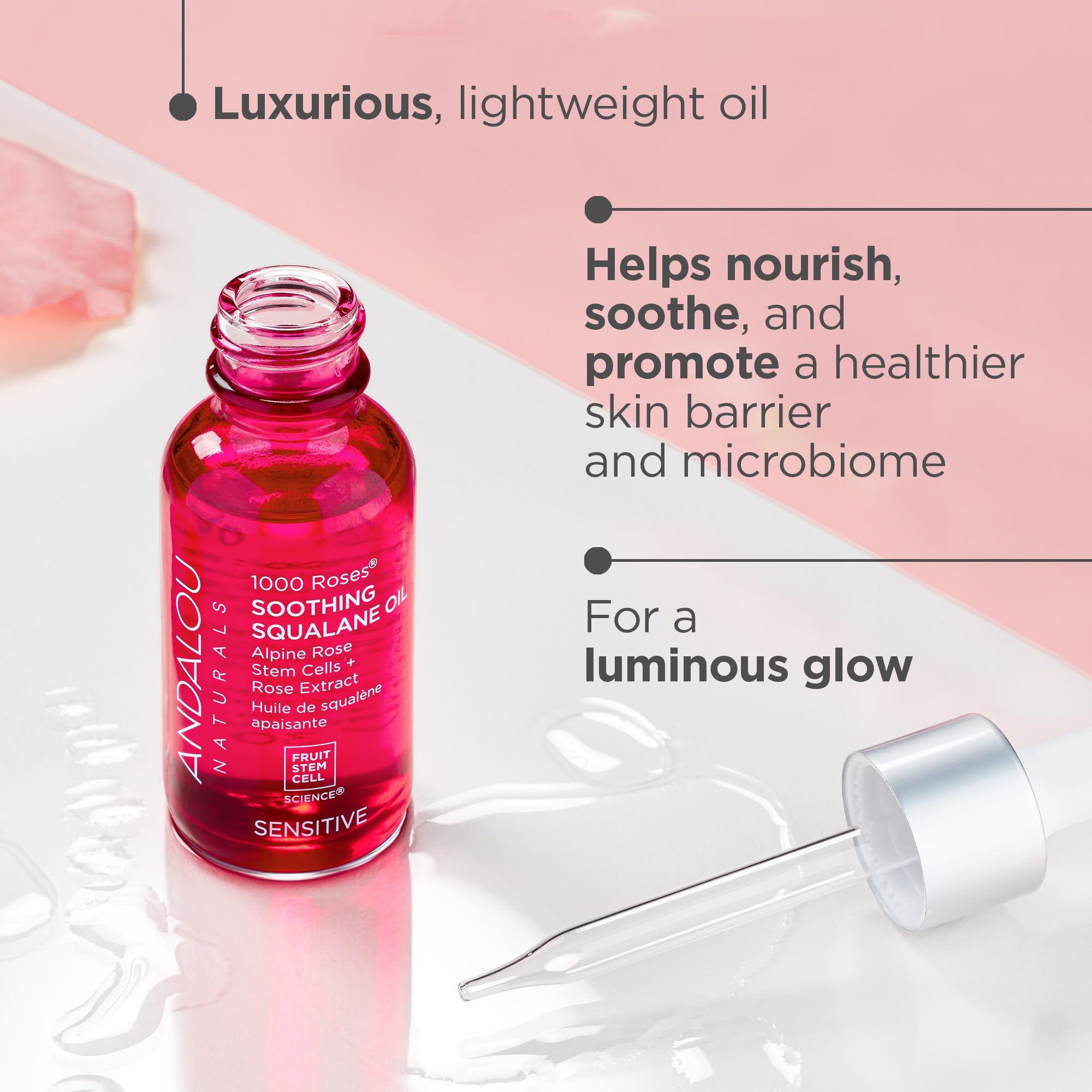 Andalou Naturals 1000 Rosas: textura ligera para uso diario sin grasa.