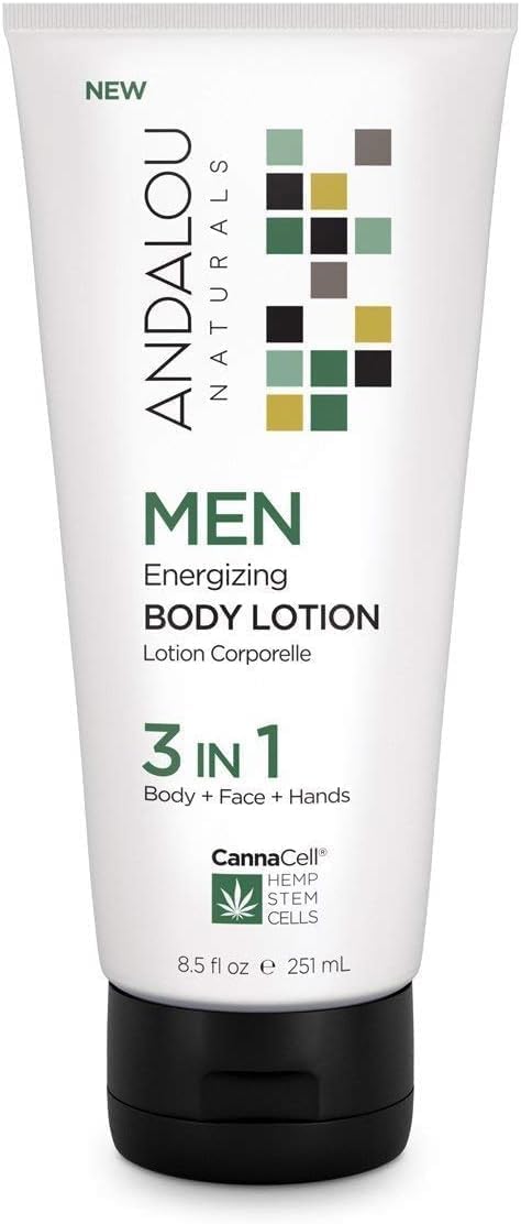 Andalou Naturals CannaCell MEN loción corporal energizante, hidrata y suaviza la piel durante el día