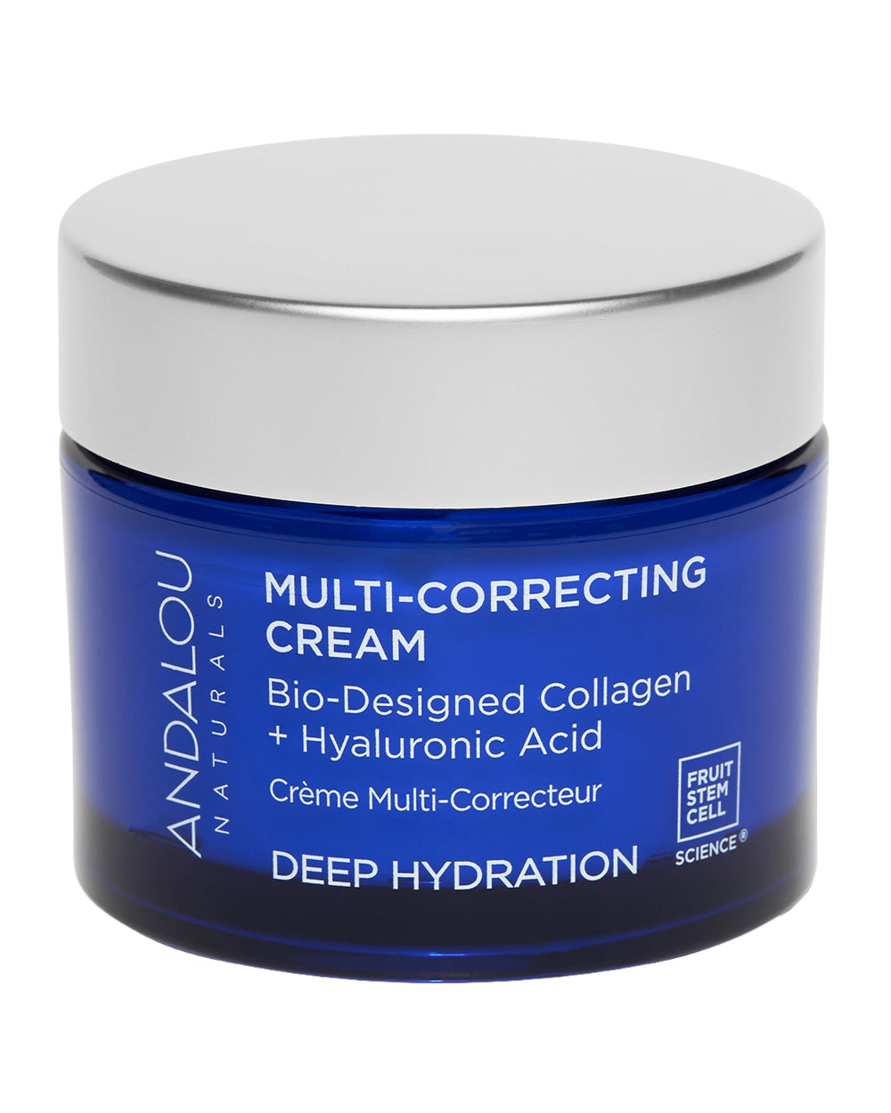 Andalou Naturals crema hidratante profunda en frasco, calma piel seca.