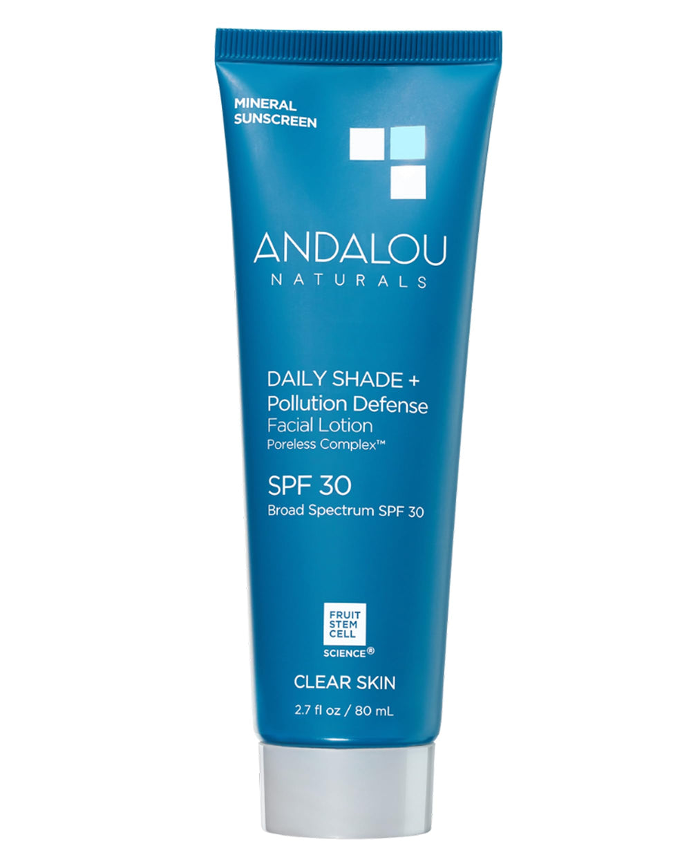 Protector solar mineral SPF 30 de Andalou Naturals en bote para uso diario.