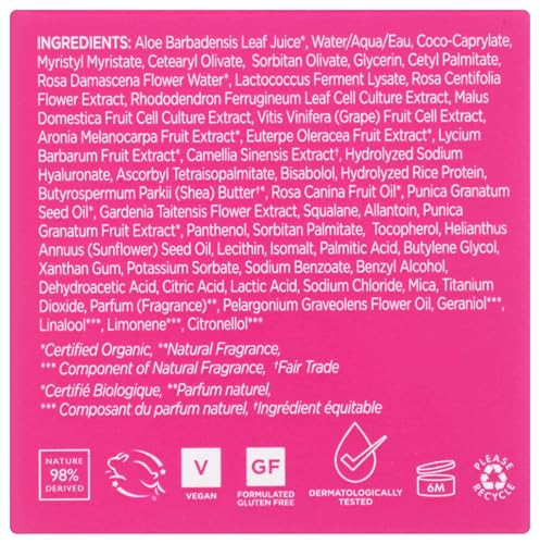 Andalou Naturals rosa-centifolia-extract swatch showing natural hydration boost.
