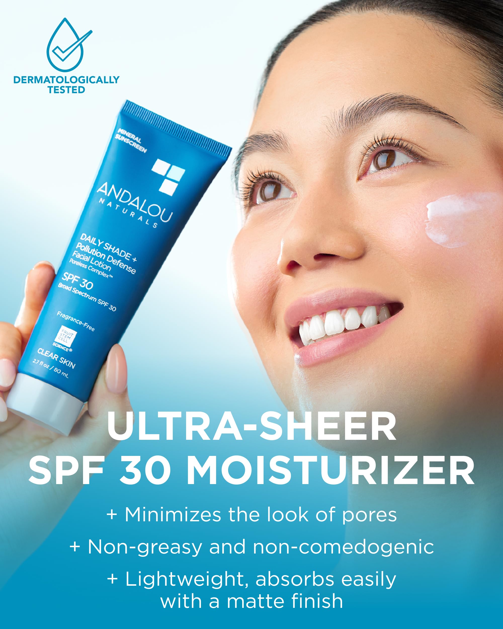 Textura ligera de Andalou Naturals ideal para piel sensible por la mañana.