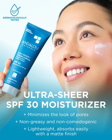 Textura ligera de Andalou Naturals ideal para piel sensible por la mañana.