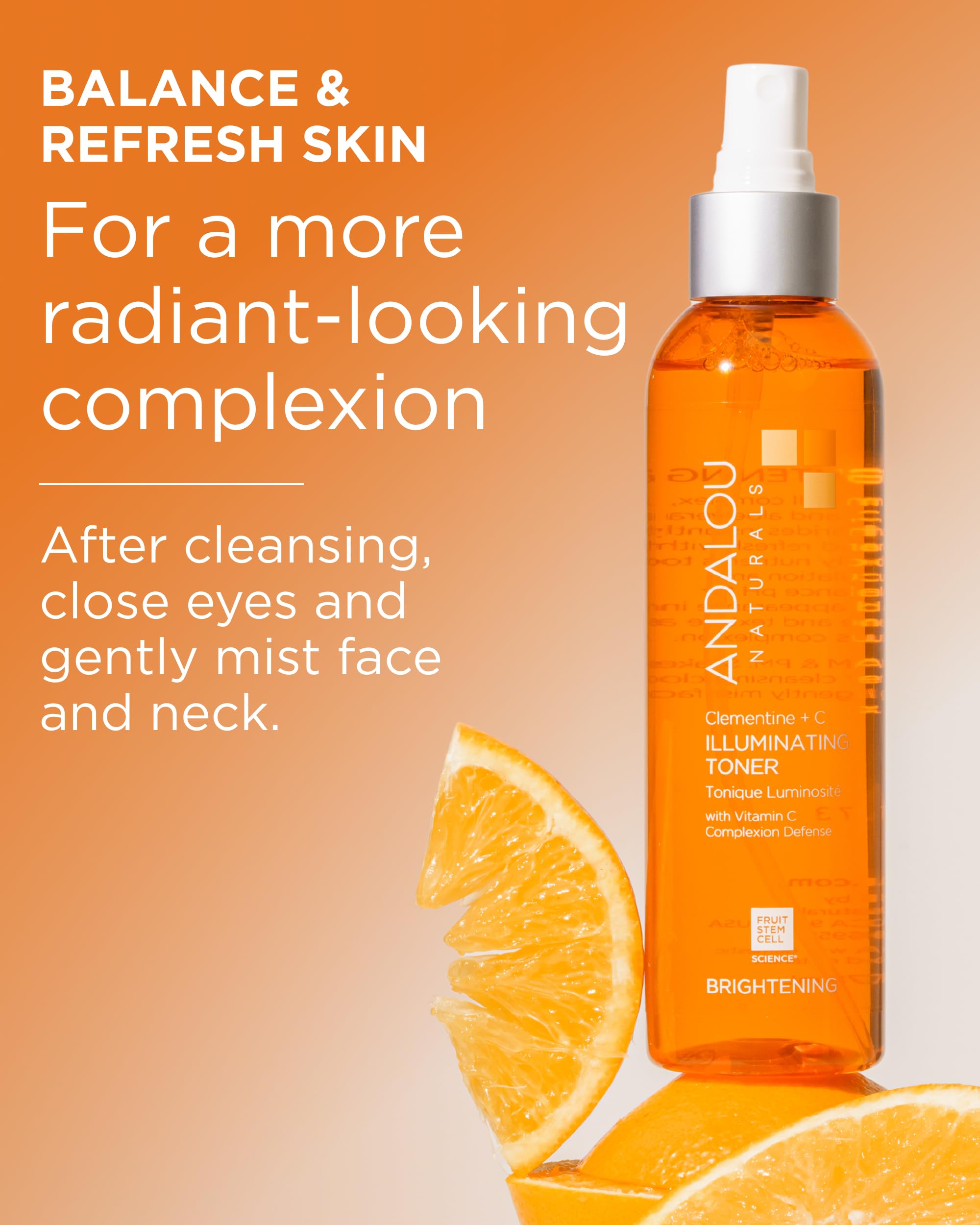 Andalou Naturals tonico facial Clementina extracto de fruta fortalece textura suave.