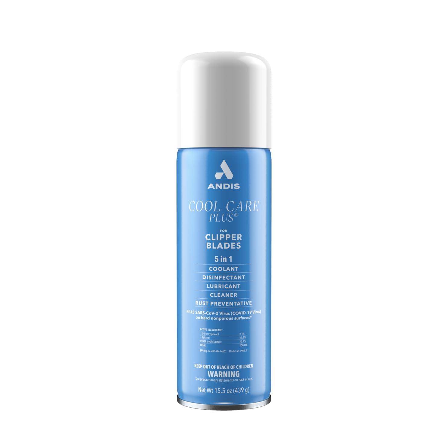 Andis Cool Care Plus, lata 458 ml, desinfección y lubricación para cuchillas