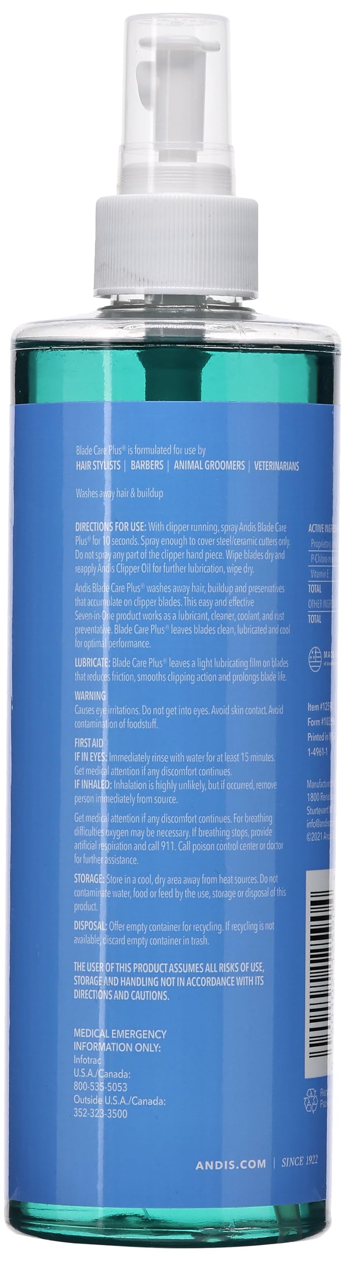 Andis Blade Care Plus rociado para acción rápida en las cuchillas