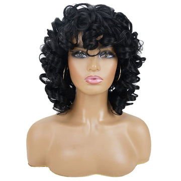 peluca rizada afro negra de Andromeda, perfecta para looks elegantes