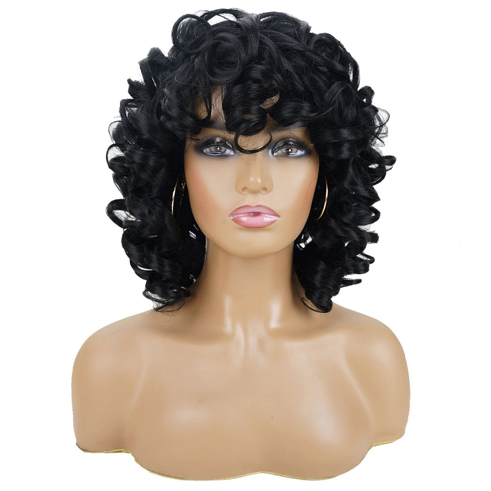 peluca rizada afro negra de Andromeda, perfecta para looks elegantes