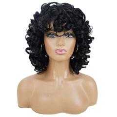 peluca rizada afro negra de Andromeda, perfecta para looks elegantes