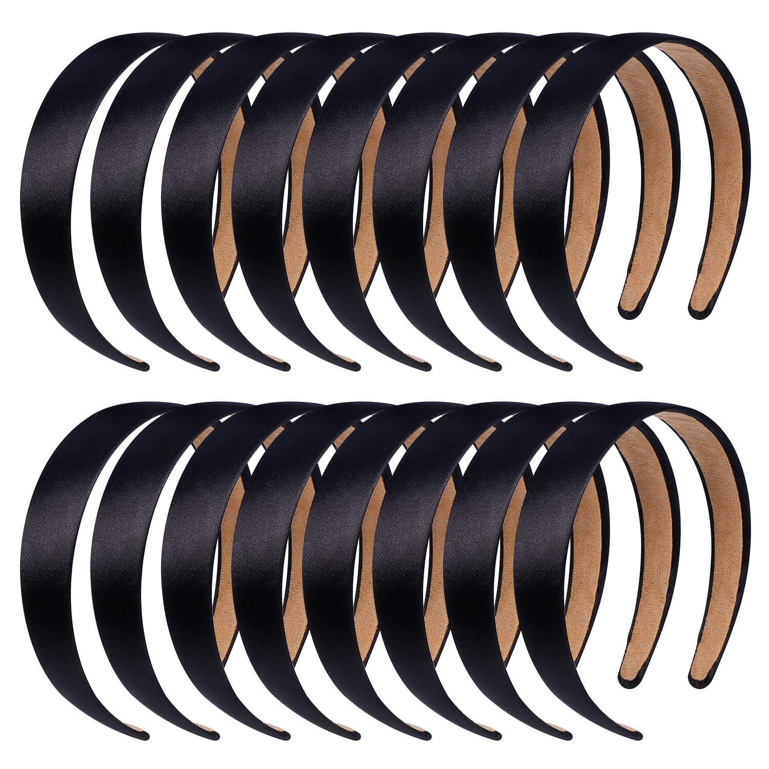 Anezus 16 diademas satinadas negras de 1 pulgada, cómodas y antideslizantes para cualquier conjunto.