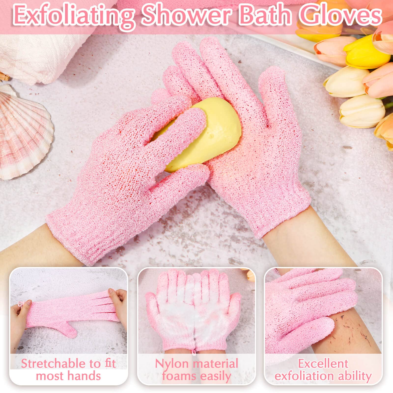 Conjunto exfoliante Anezus rosa para ducha, limpieza corporal.