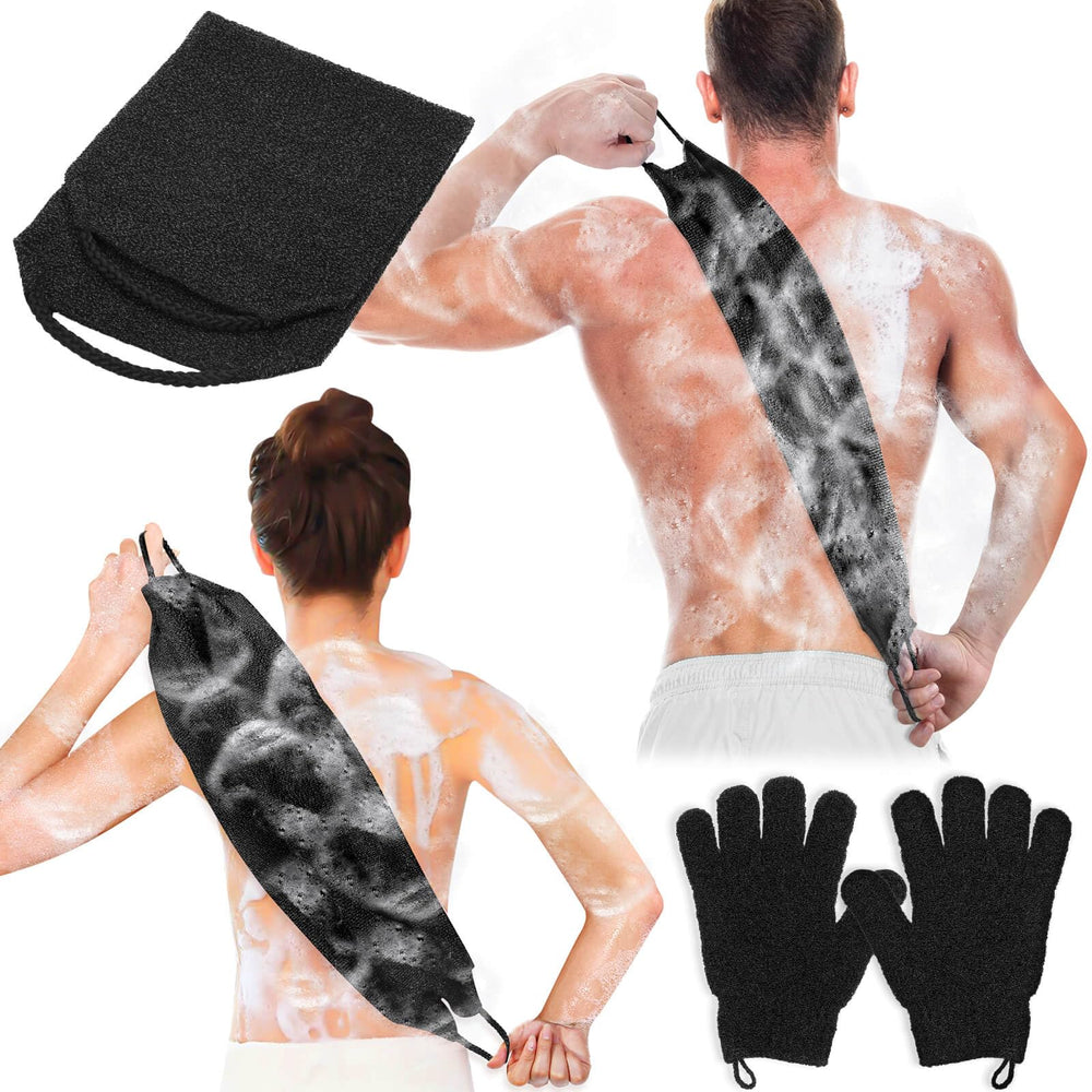 Guantes exfoliantes Anezus para espalda en negro, suaves para exfoliar con comodidad.