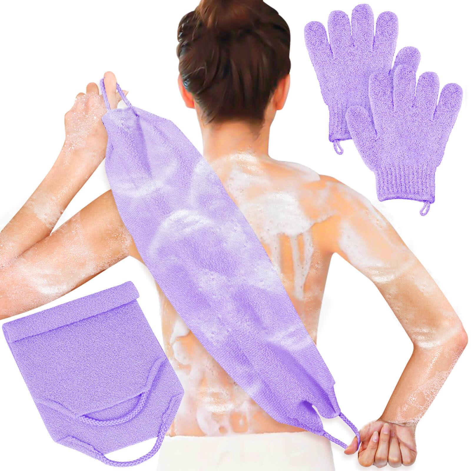 Anezus exfoliante espalda guantes púrpura para exfoliar suavemente la piel de la espalda.
