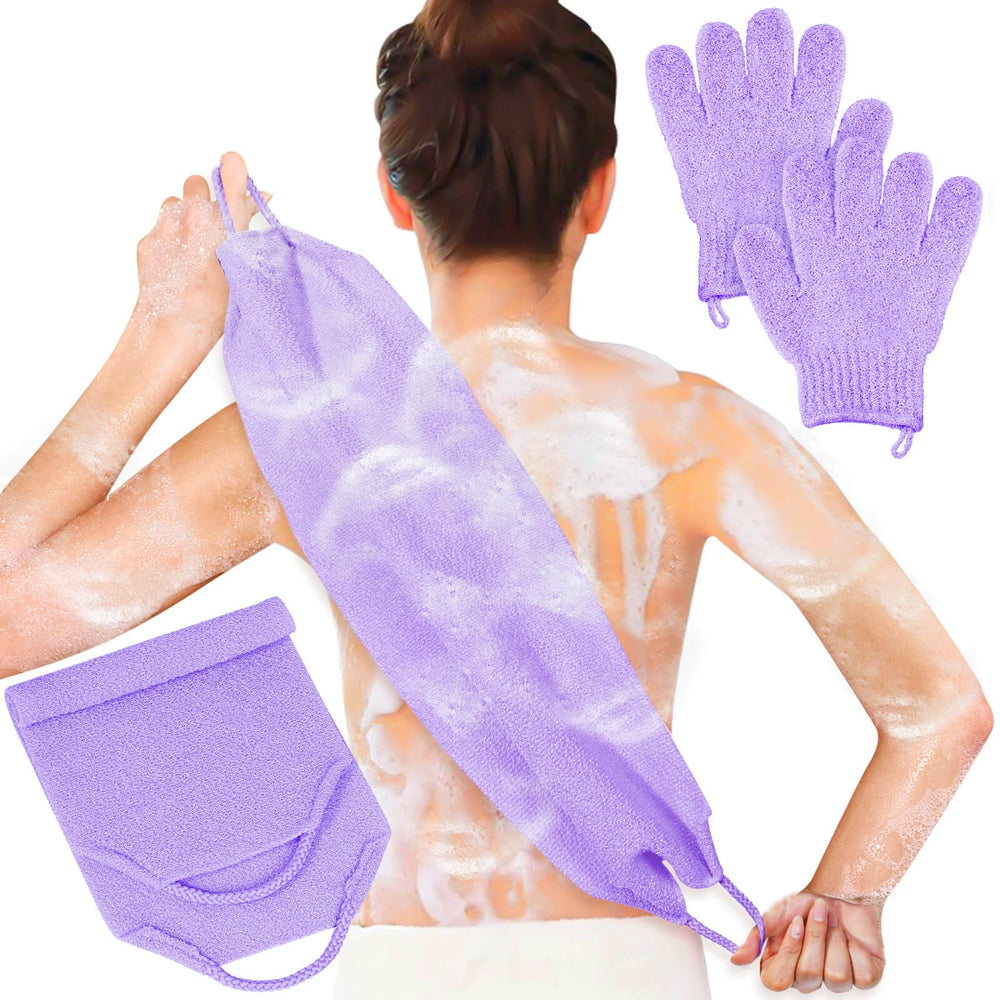 Anezus exfoliante espalda guantes púrpura para exfoliar suavemente la piel de la espalda.