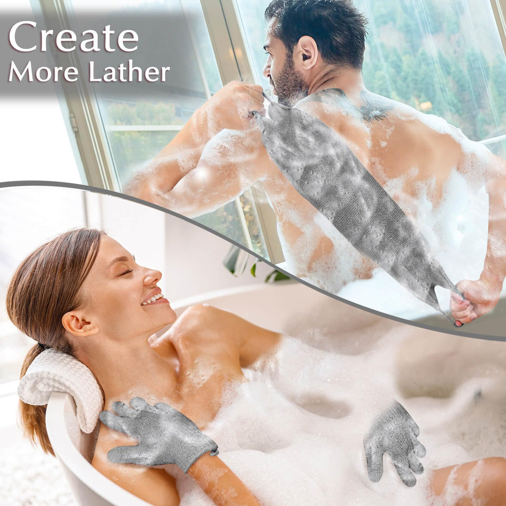 Guantes de ducha gris Anezus, exfoliación eficaz para todo el cuerpo.