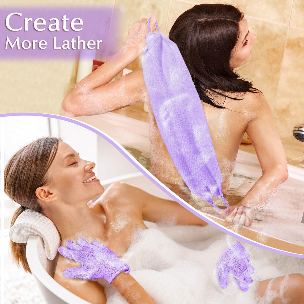 Anezus guantes exfoliantes cuerpo púrpura ideales para duchas rápidas.