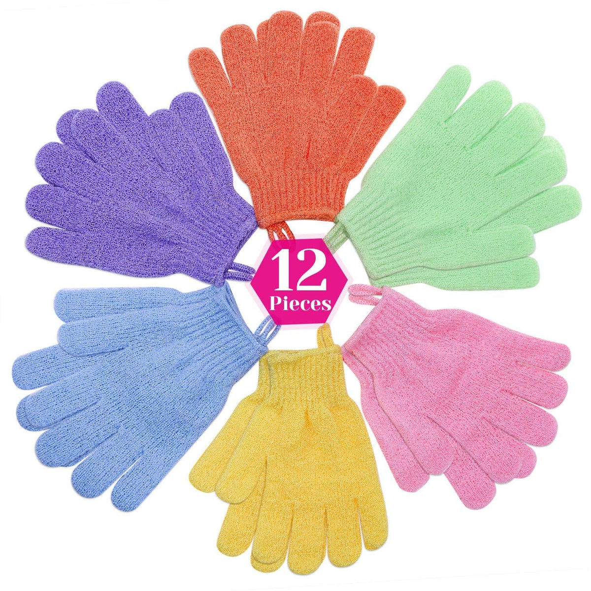 anezus guantes exfoliantes rosa para exfoliar la piel durante la ducha.