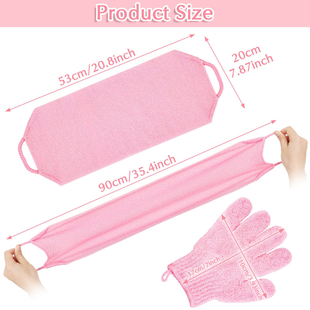 Paquete exfoliante rosa Anezus, guantes y accesorio para baño.