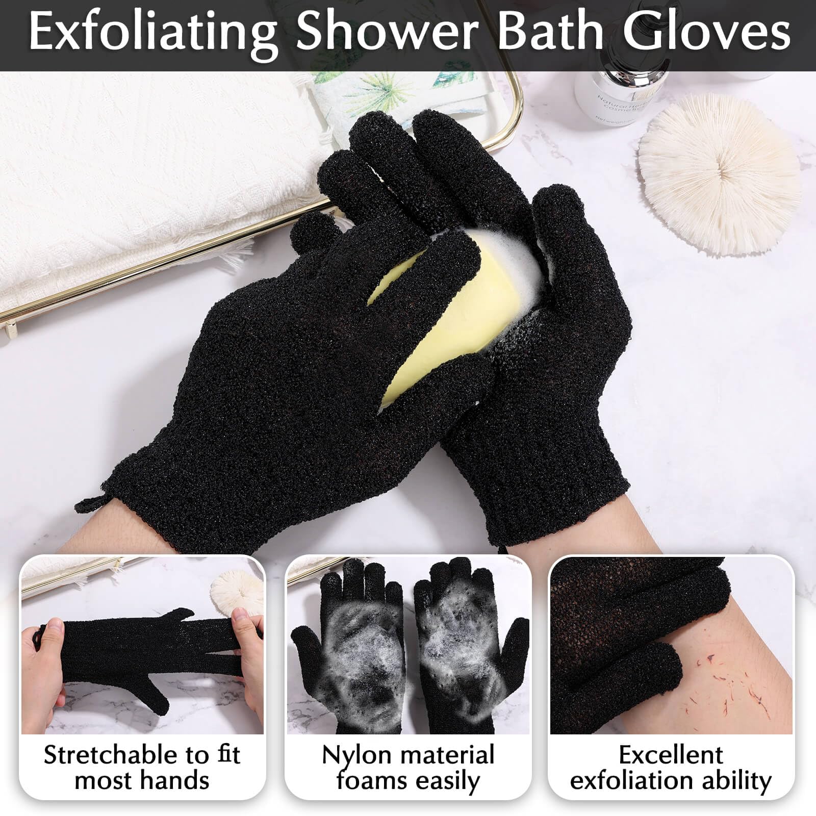 Set exfoliante Anezus para baño en negro, cómodo y reutilizable.