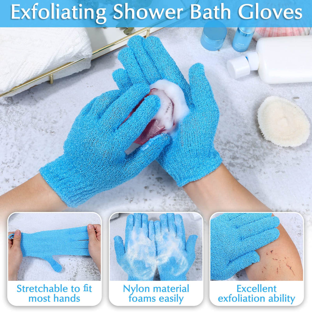 Set exfoliante para cuerpo Anezus, incluye guantes y esponja en azul.