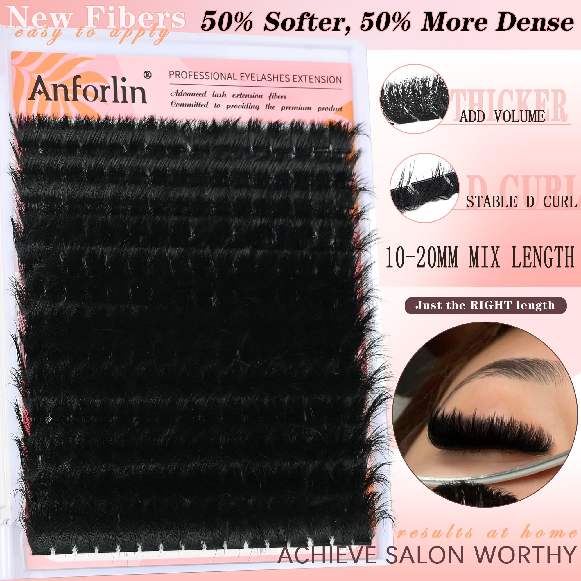 Anforlin pestanas 200D volumen: efecto pestañas densas y duraderas.