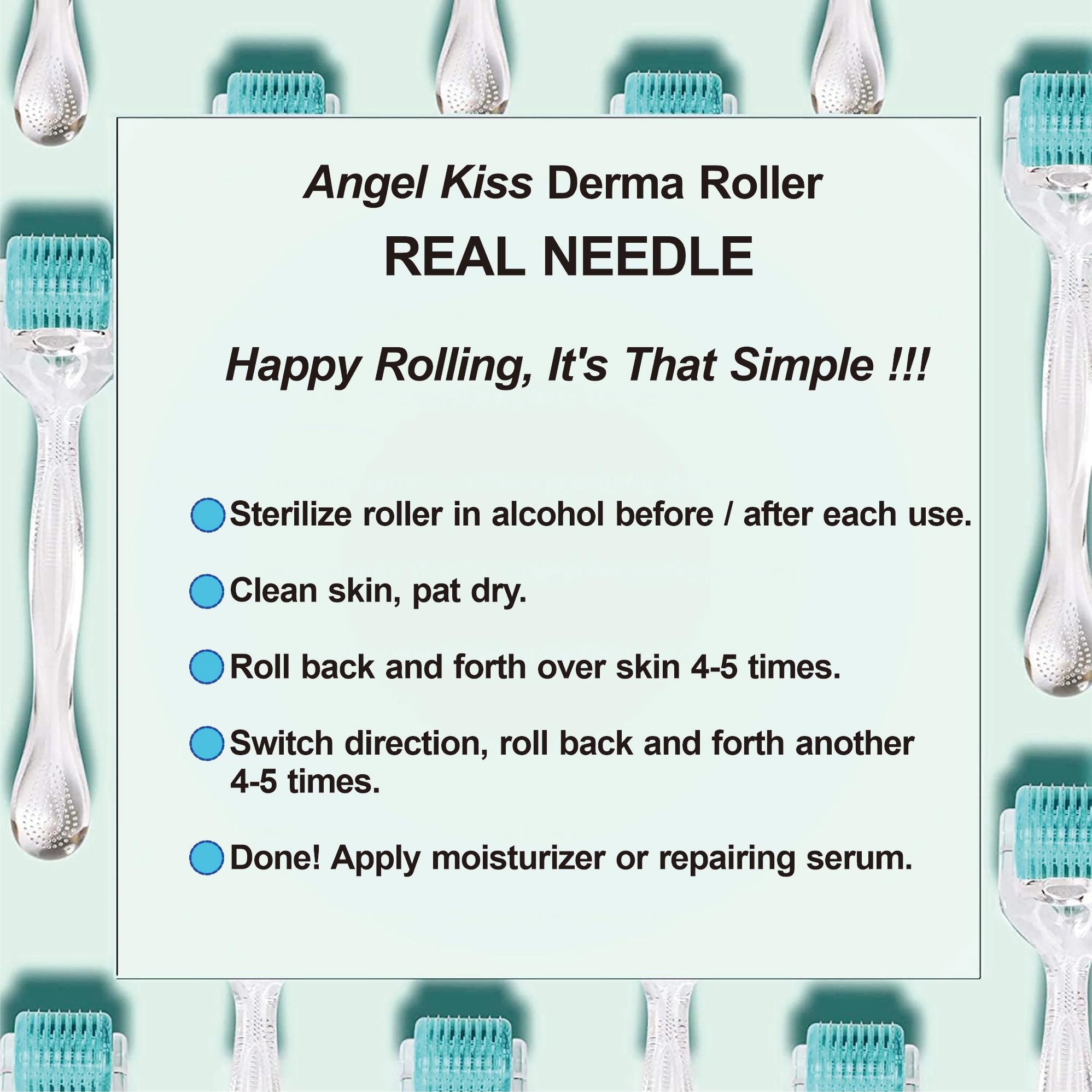 Angel Kiss Derma Roller: agujas de acero inoxidable, 192 para resultados consistentes y seguros.