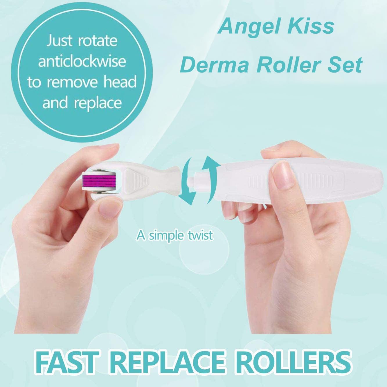 Uso facial de Angel Kiss con rodillo de microagujas para zonas delicadas.