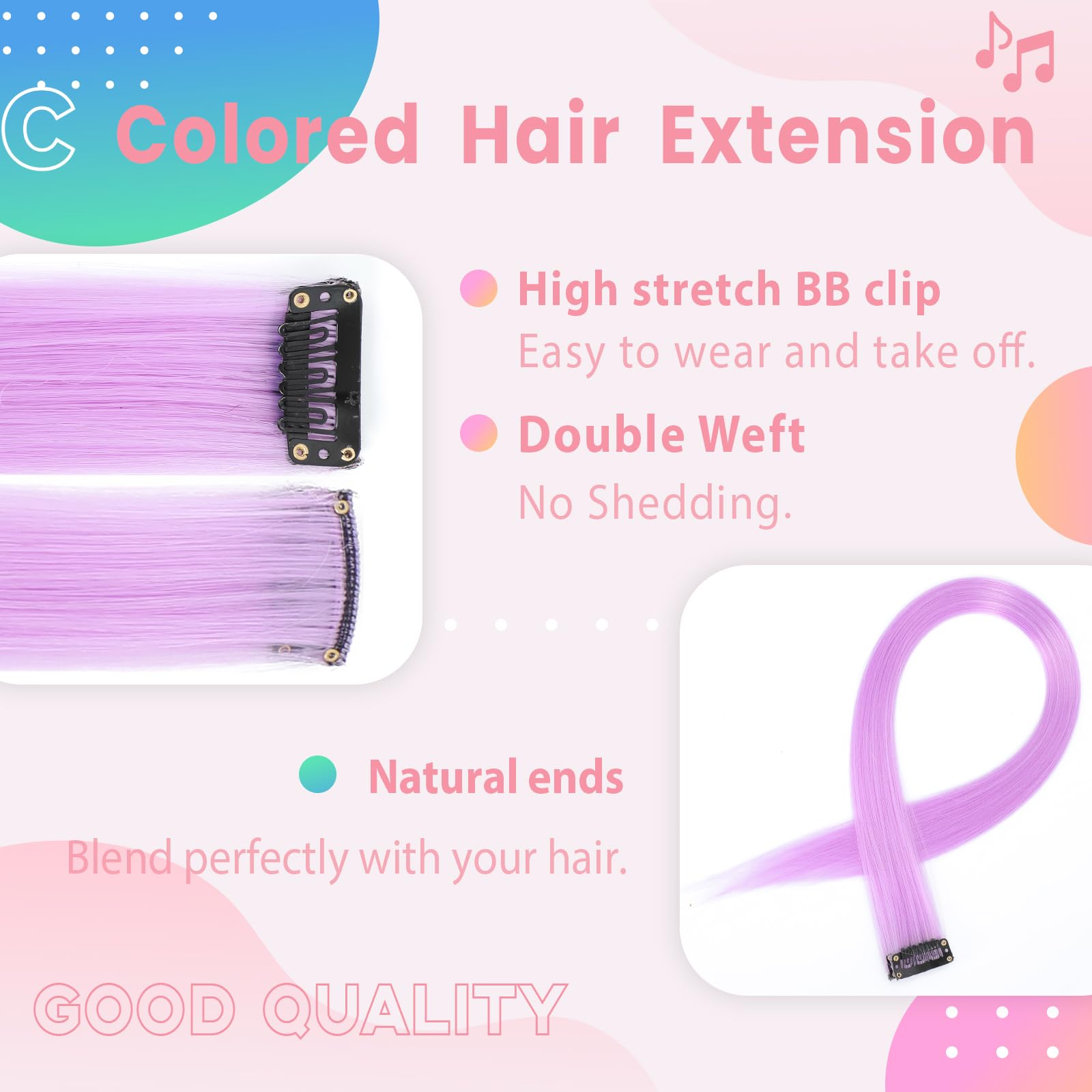 Extensiones Angels Beauty azul con clip, efecto brillo para diario