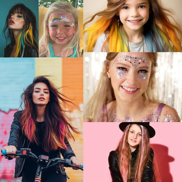 Extensiones Angels Beauty glitter con clip, brillo arcoíris en 12 colores