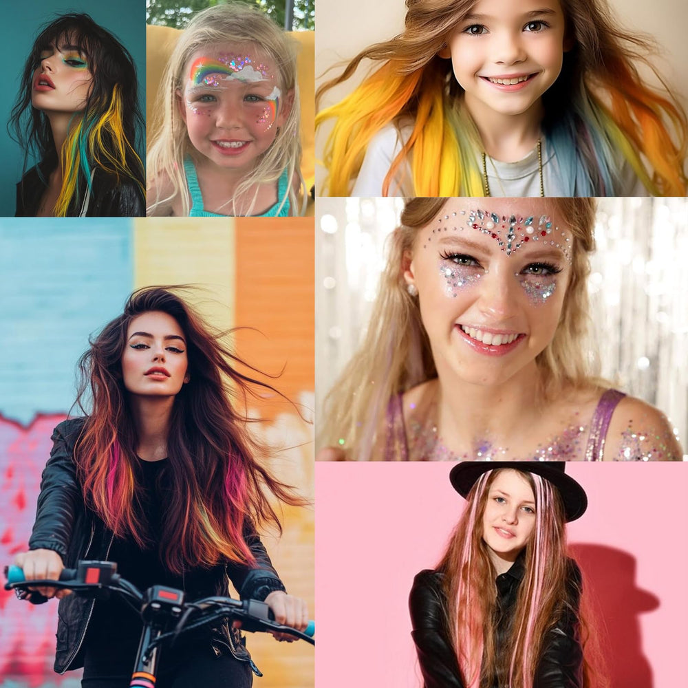 Extensiones Angels Beauty glitter con clip, brillo arcoíris en 12 colores