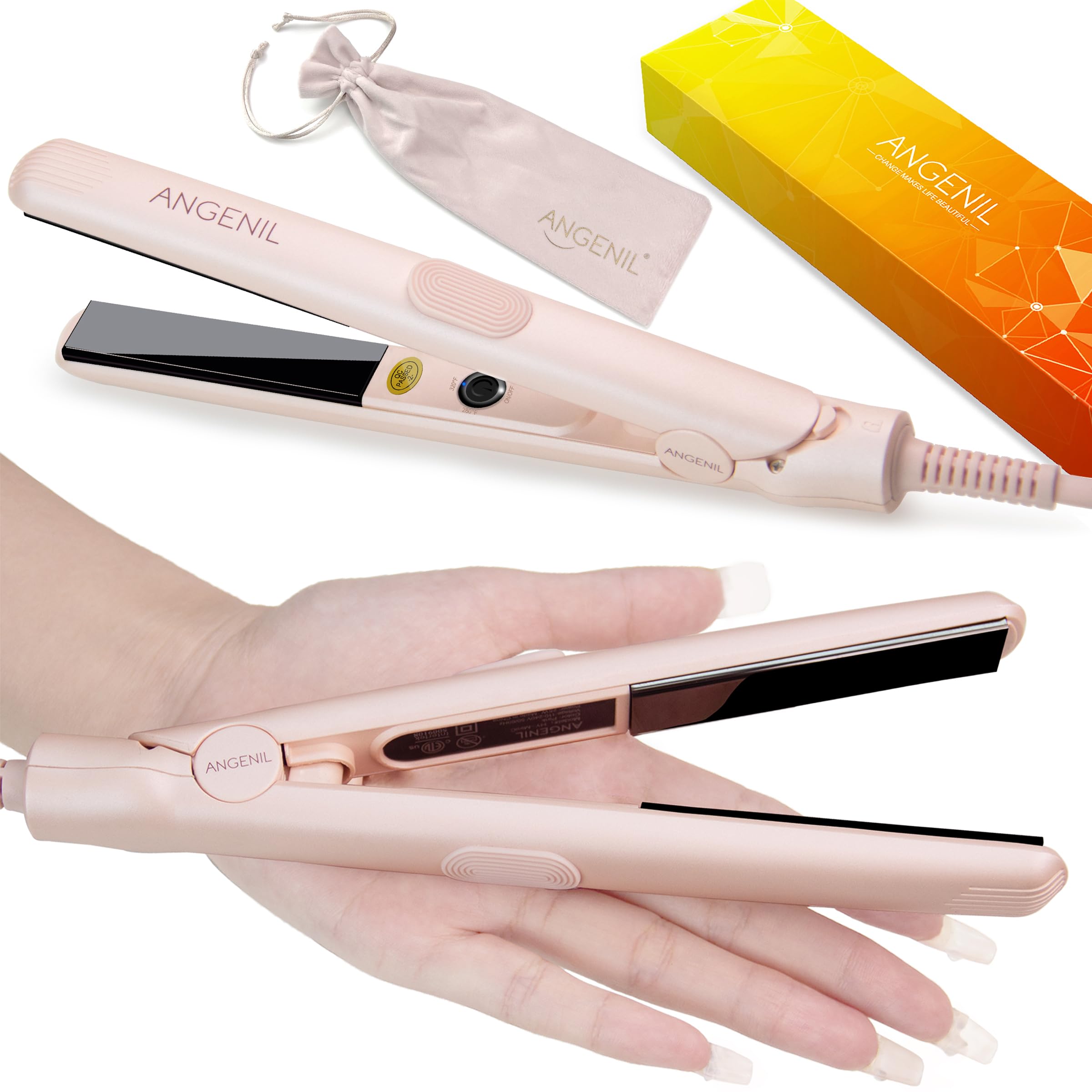 ANGENIL mini plancha cerámica de 0,7 pulgadas para pelo corto, alisado suave perfecto.