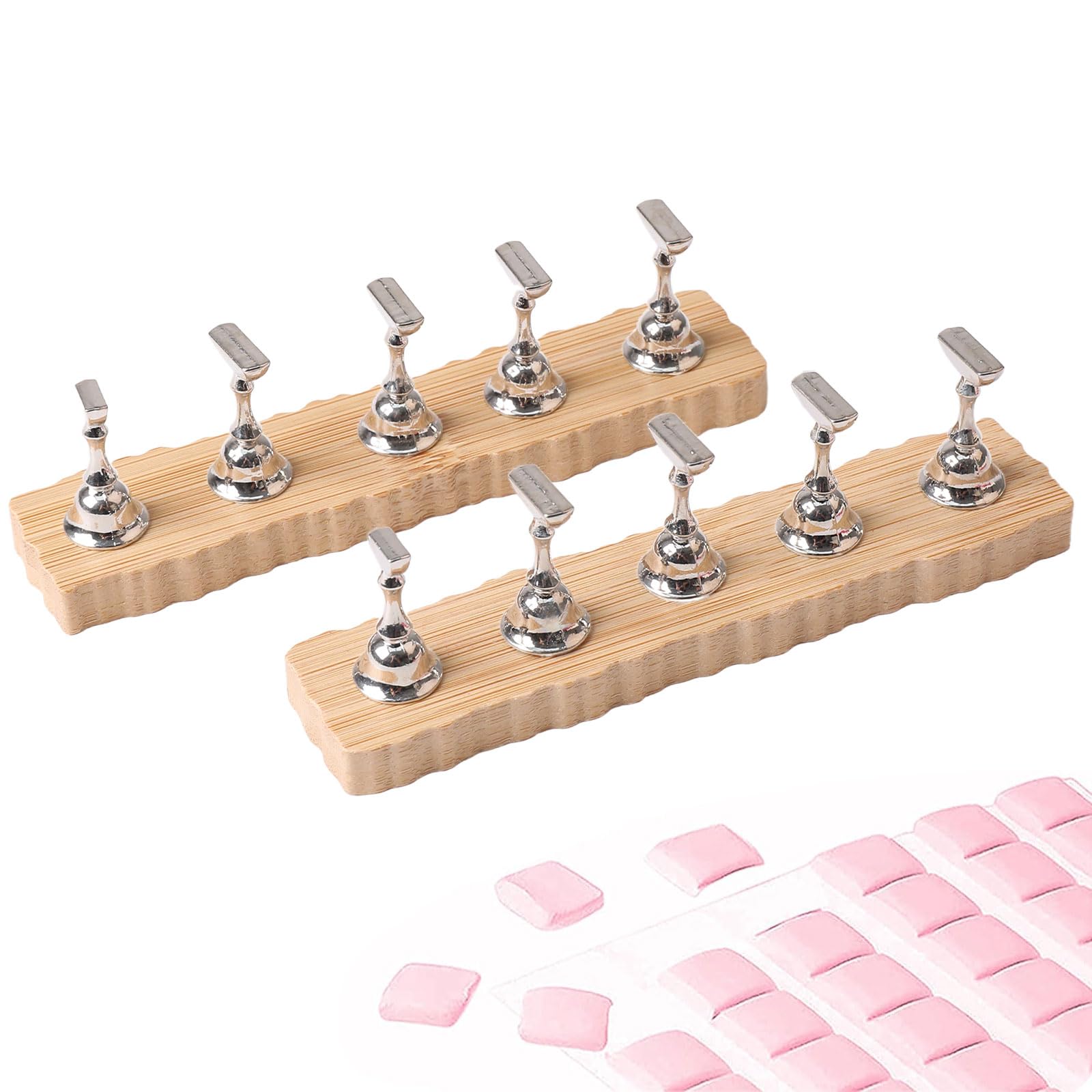 ANGNYA soporte magnético para uñas adheridas por presión con dos bases de madera para exhibir arte.