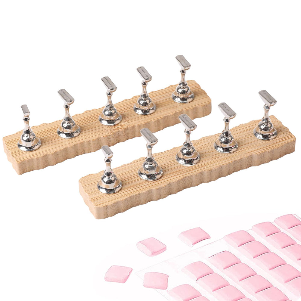 ANGNYA soporte magnético para uñas adheridas por presión con dos bases de madera para exhibir arte.