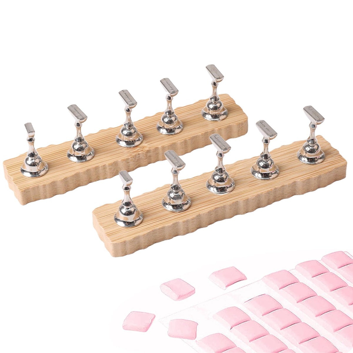 ANGNYA soporte magnético para uñas adheridas por presión con dos bases de madera para exhibir arte.
